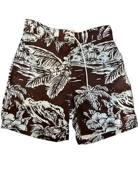 Mens Nautica Brown and White Tropical Print Swim Shorts